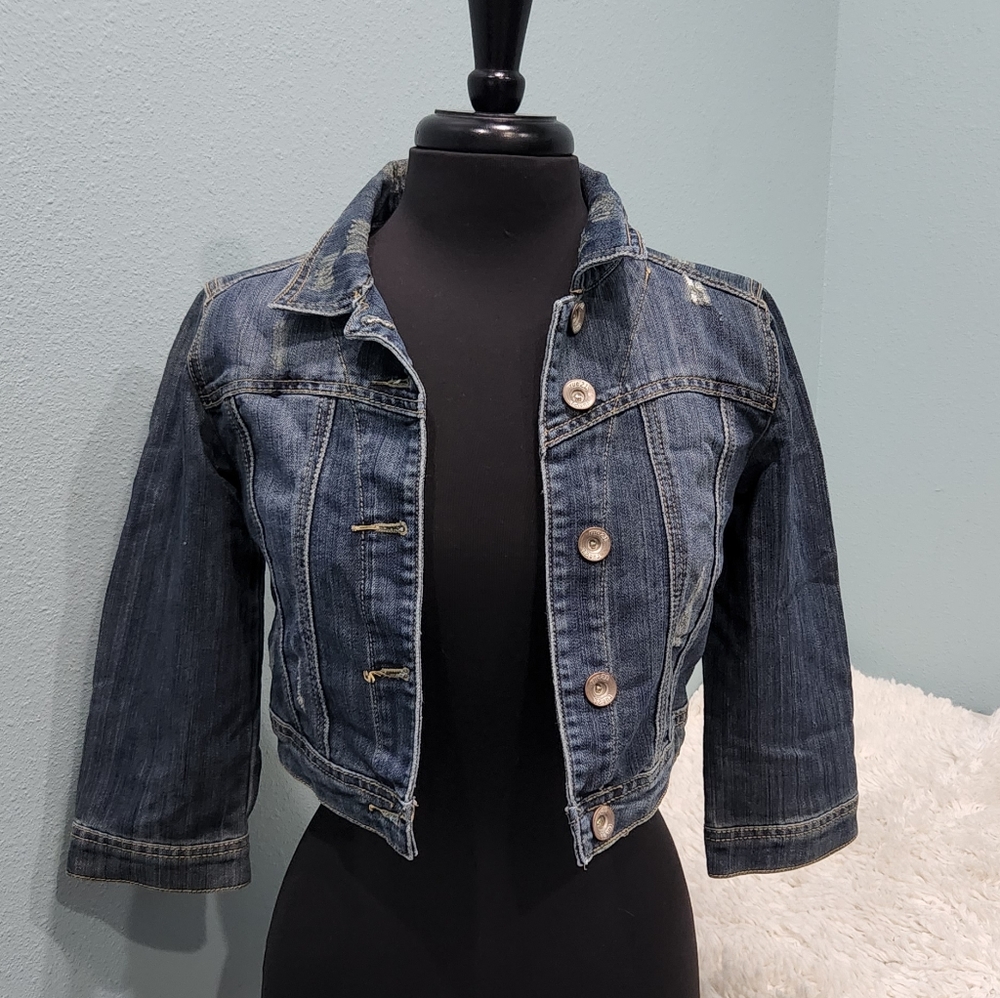 Womens Crop Distressed Denim Jacket